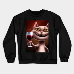 Cat with Wine Crewneck Sweatshirt